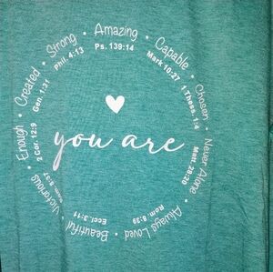 Teal Inspirational Short Sleeve Tee PTP 26"